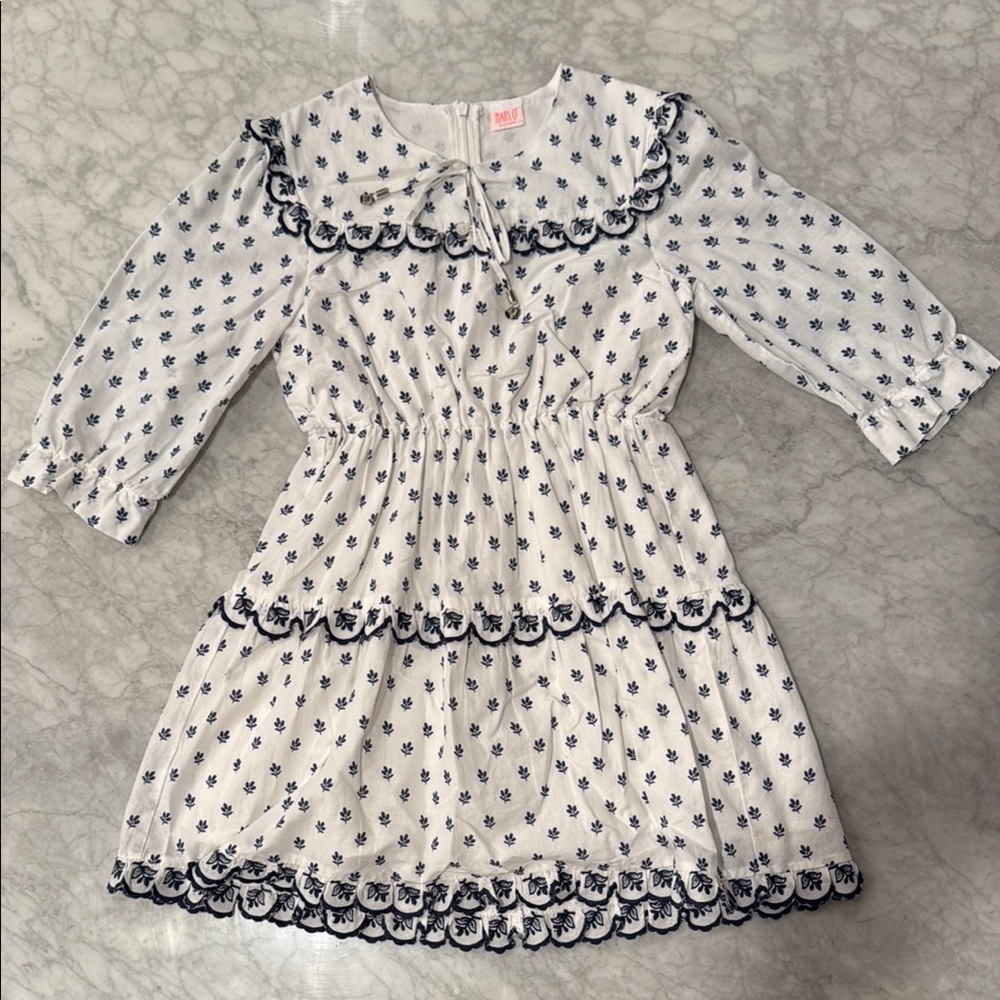 Marlo Navy and White Embroidered Dress